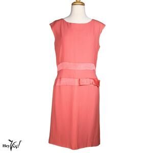 Vintage Pink Cocktail Dress w Satin Band Trim and Bow Metal Zip Size L - Hey Viv